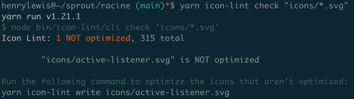 cli output of icon linter